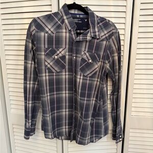 American Eagle Outfitters Men's Casual Plaid Shirt - Black and Gray